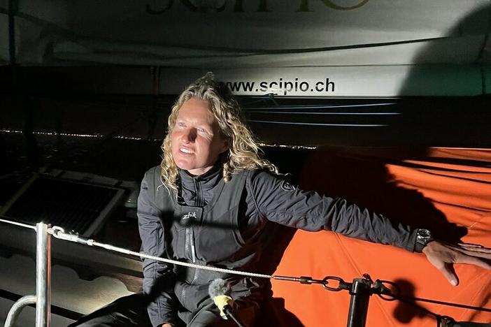 South African sailor Kirsten Neuschafer, the only woman in the 2022 Golden Globe Race. All but three of her 15 competitors in the grueling months-long competition have been forced to drop out.