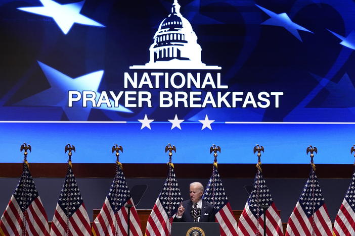 President Biden speaks at the National Prayer Breakfast on Feb. 3, 2022, on Capitol Hill in Washington.