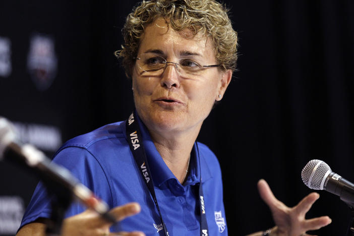 Longtime University of California women's swimming coach Teri McKeever (shown here in June 2012 while serving as U.S. Olympic team head coach) was fired on Tuesday following an investigation into alleged harassment, bullying and verbally abusive conduct, the school said in a statement.