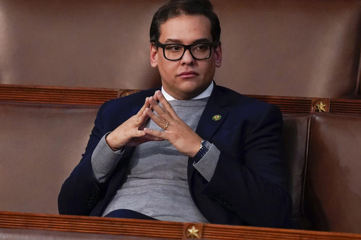Rep. George Santos, R-N.Y., waits for the start of a session in the House chamber as the House meets for the fourth day to elect a speaker and convene the 118th Congress in Washington, D.C., Friday, Jan. 6.