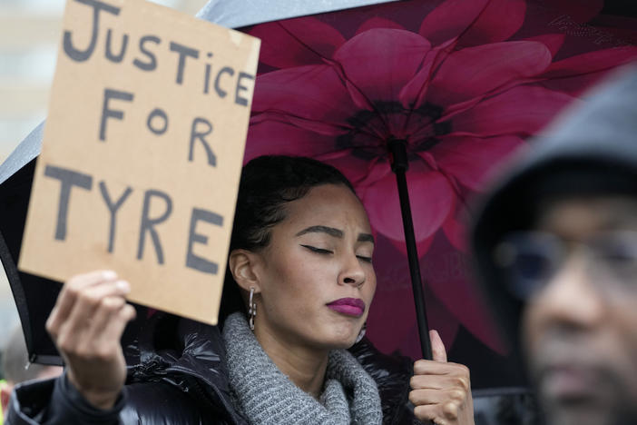 Protesters march Saturday, Jan. 28, in Memphis, Tenn., over the death of Tyre Nichols, who died after being beaten by Memphis police.