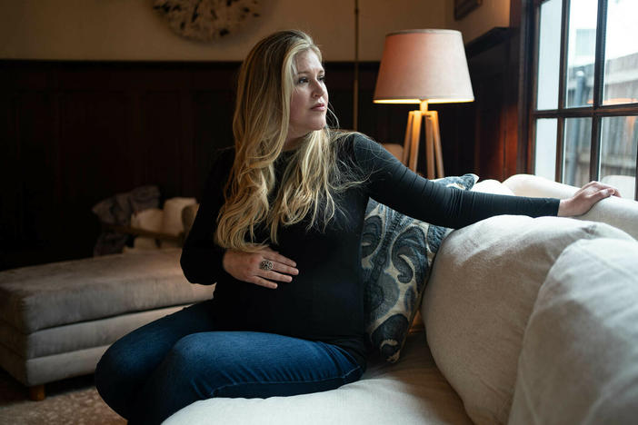 Lauren Miller at her home in Dallas, in January 2023. When she was 15 weeks pregnant, she traveled to Colorado to have a "selective reduction" abortion, after one of her twins was diagnosed with a fatal condition.