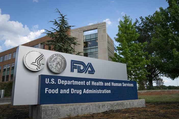 A sign for the Food and Drug Administration is seen outside of the headquarters in White Oak, Md., on July 20, 2020. The FDA announced a recall of hundreds of ready-to-eat food products.