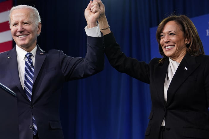 President Biden will deliver his second State of the Union address Tuesday night, with honored guests who embody the administration's policies in attendance. Here, Biden and Vice President Harris stand onstage at the Democratic National Committee's winter meeting on Feb. 3 in Philadelphia.