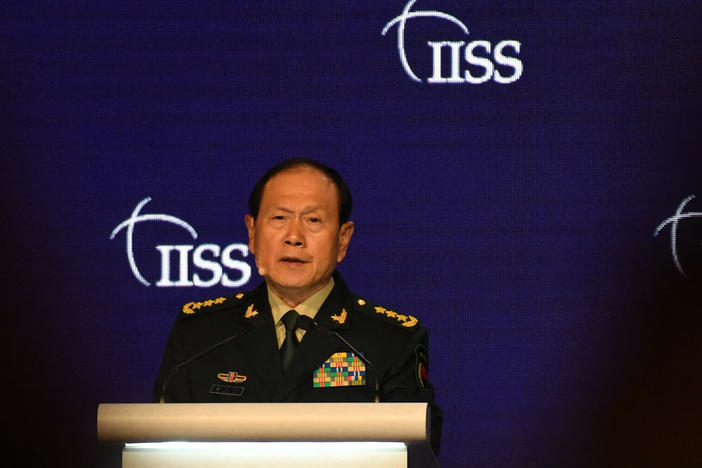China's Defence Minister Wei Fenghe speaks at the Shangri-La Dialogue summit in Singapore on June 12, 2022