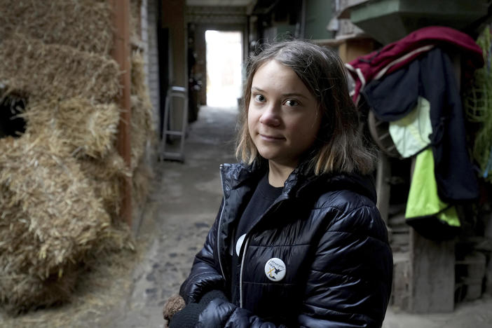 Swedish climate campaigner Greta Thunberg waits in Erkelenz, Germany, to take part in a demonstration at a nearby a coal mine on Jan. 14.