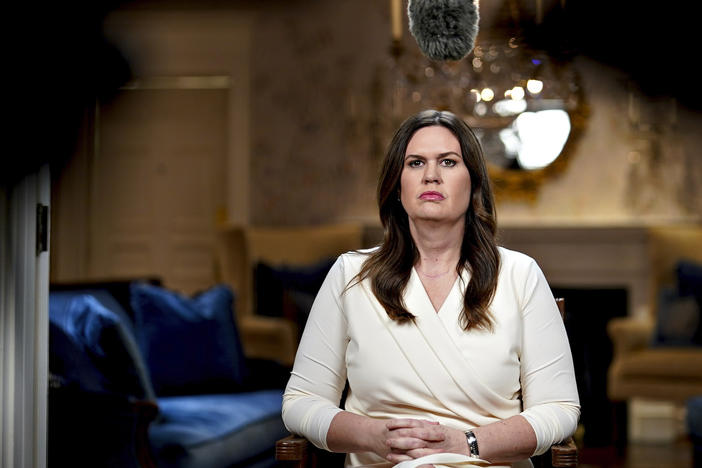 Gov. Sarah Huckabee Sanders, R-Ark., waits to deliver the Republican response to President Biden's State of the Union address, Tuesday, Feb. 7, 2023, in Little Rock, Ark.