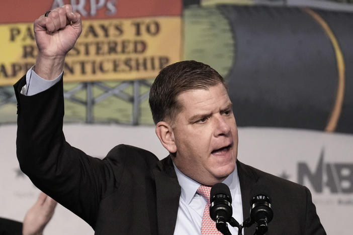 U.S. Secretary of Labor Marty Walsh speaks during the annual North America's Building Trade's Unions Legislative Conference in Washington, D.C. on April 6, 2022.