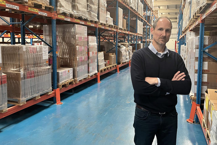 Robert Blanchard, the World Health Organization's team leader in Dubai for emergency operations, stands in one of the organization's warehouses in International Humanitarian City.