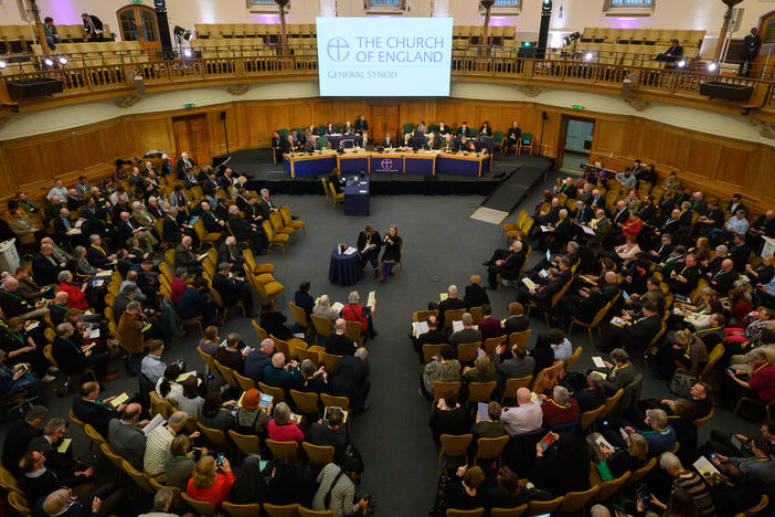 A general view of the room during the opening of the General Synod at The Church House in London on Feb. 6.