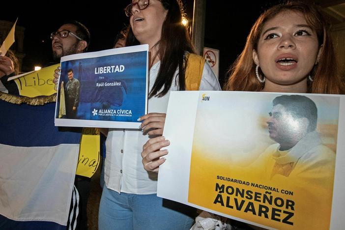 Protest against the detention of Nicaraguan bishop and regime critic Bishop Rolando Alvarez.