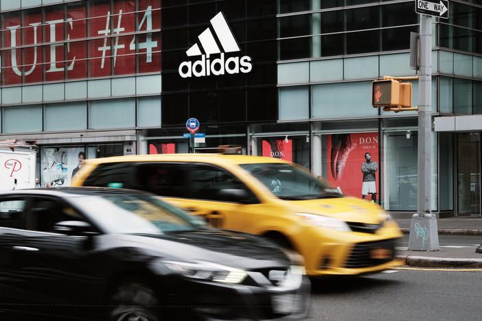 An Adidas store stands in Manhattan on October 25, 2022, in New York City. The company is facing big losses after terminating its relationship with Kanye West.