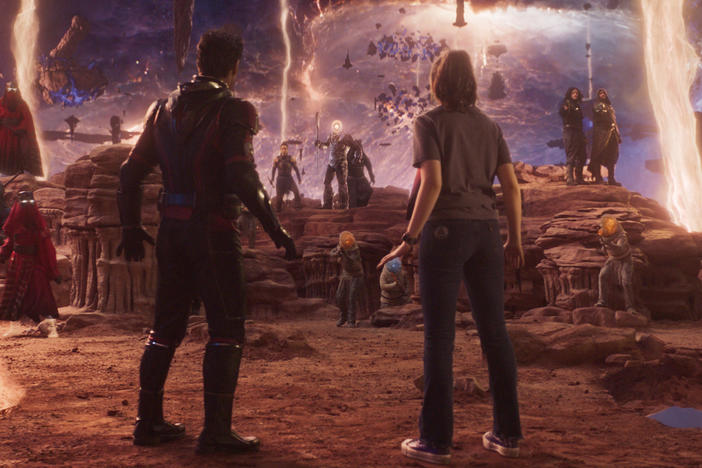 "Say, do any of you guys know how to Madison?" Scott (Paul Rudd) and Cassie (Kathryn Newton) greeted by residents of the Quantum Realm.