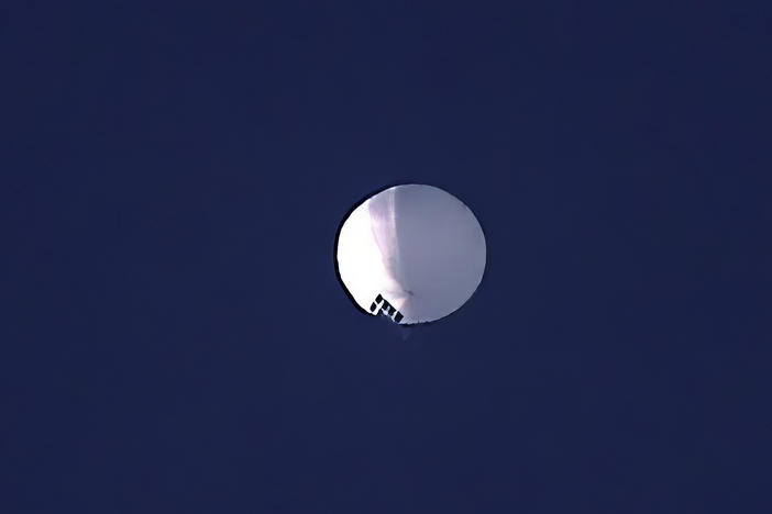 A high altitude balloon floats over Billings, Mont., on Feb. 1.