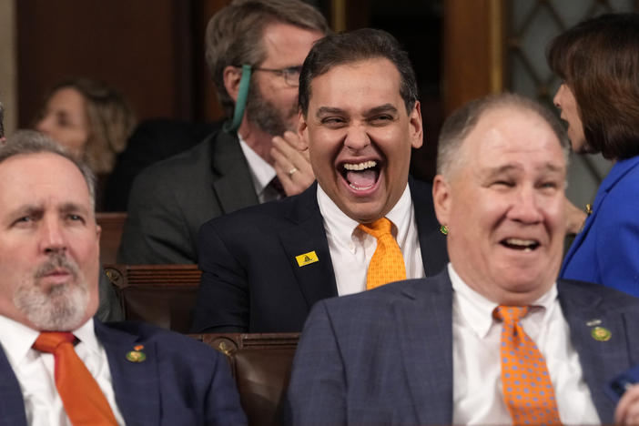 Rep. George Santos, R-N.Y., made sure he was in a prime position for the State of the Union address.
