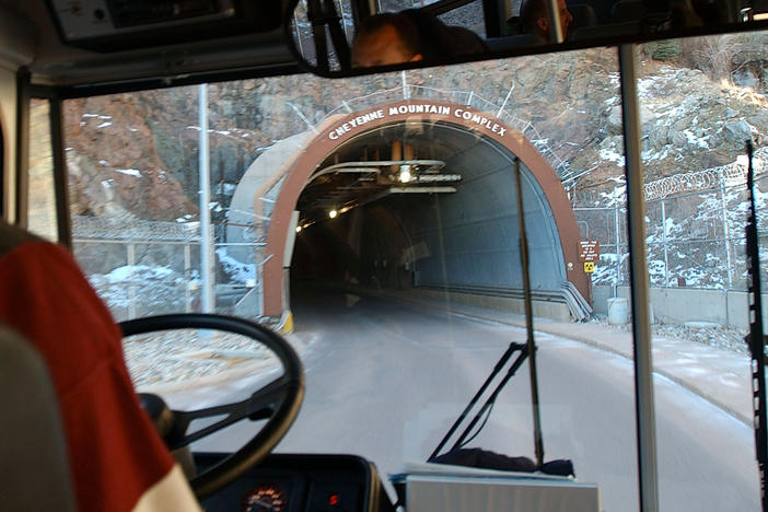 For years, North American Aerospace Command — or NORAD — had its headquarters inside Cheyenne Mountain, at the foot of the Rocky Mountains in Colorado. In this archival photo, a bus enters a tunnel for a half-mile trip to a command center inside the Cheyenne complex. The headquarters is now in nearby Colorado Springs.