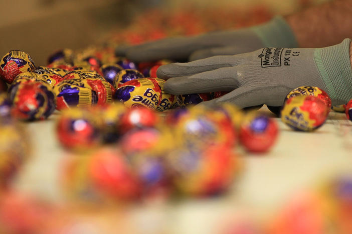 Cadbury's Creme Eggs move down the production line at the Cadbury's Bournville production plant on Dec. 15, 2009, in Birmingham, England.