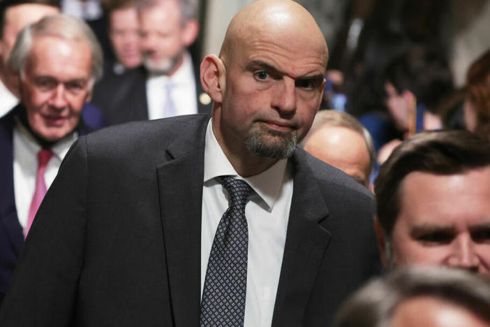 Sen. John Fetterman, D-Pa.,is pictured at the U.S. Capitol prior to President Biden's State of the Union address on Feb. 7. His office says he is being treated for clinical depression.