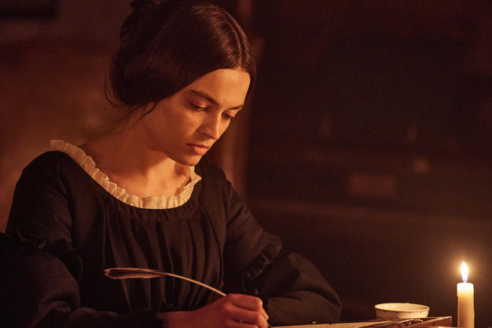 <em>Emily</em> speculates about the life of the 19th-century English writer Emily Jane Brontë (Emma Mackey) in the years before she wrote <em>Wuthering Heights.</em>