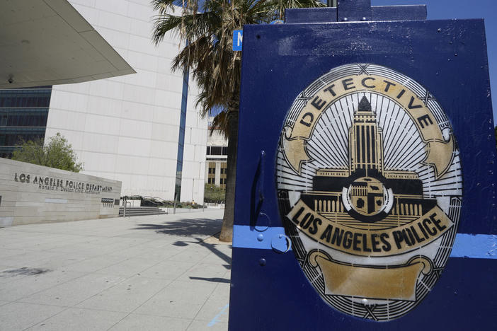 The Los Angeles Police Department headquarters building is seen downtown Los Angeles in July 2022. Police say they arrested a suspect in the separate shootings of two Jewish men as they left morning prayer services.