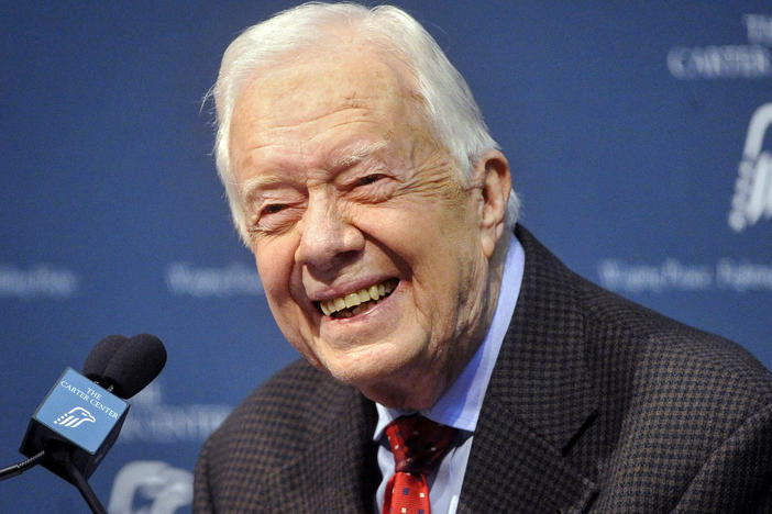Former U.S. President Jimmy Carter takes questions from the media during a news conference at the Carter Center in Atlanta on Aug. 20, 2015.