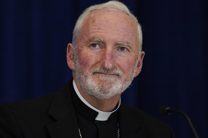 Bishop David O'Connell, seen above at a meeting of the United States Conference of Catholic Bishops in 2021, is being remembered as a peacemaker and "truly a man of God."