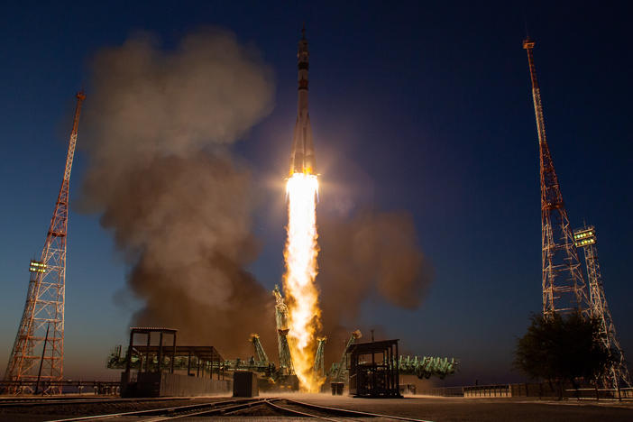 The Soyuz MS-22 rocket is launched to the International Space Station with Expedition 68 astronaut Frank Rubio of NASA, and cosmonauts Sergey Prokopyev and Dmitri Petelin of Roscosmos onboard, on Sept. 21, 2022, from the Baikonur Cosmodrome in Kazakhstan.