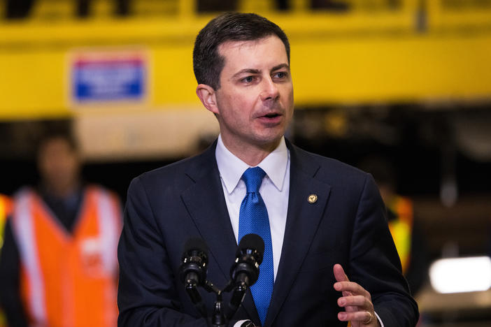 Transportation Secretary Pete Buttigieg is pictured on Jan. 31 in New York City. He's calling on Congress to give the DOT more ability to act.