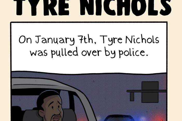 Irish artist Pan Cooke combines his love of graphic storytelling with a passion for education and advocacy to create comic strips highlighting prominent cases of police violence. Here, one of his latest strips tells the story of the beating death of Tyre Nichols, who died on Jan. 7 in Memphis, Tenn.