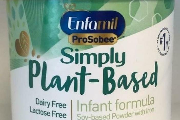 This photo, provided by Reckitt and the FDA, shows the type of plant-based infant formula being recalled over possible bacteria contamination.