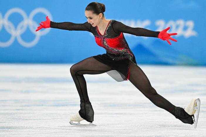 Russia's Kamila Valieva competes in the women's single skating event during the Beijing 2022 Winter Olympic Games at the Capital Indoor Stadium in Beijing on February 17, 2022.