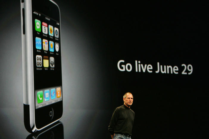 Apple Inc. CEO Steve Jobs discusses the iPhone during a June 2007 keynote address.