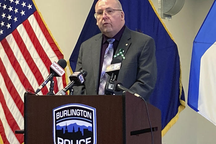 Tom Curran, brother of 1971 murder victim Rita Curran, faces reporters during a news conference, Tuesday Feb. 21, 2023, at the Burlington Police Department in Burlington, Vt., after police announced they had identified the man who killed Curran's sister.