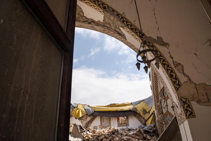 A view inside what was the dome of the historic Habib-i Najjar Mosque in Antakya.