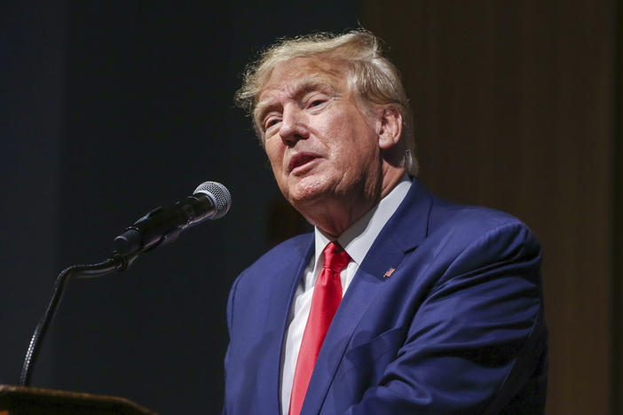 Former President Trump at the annual New Hampshire Republican State Committee meeting in January. Trump has promised to crack down on the Mexican cartels by instituting the death penalty for drug dealers and smugglers.