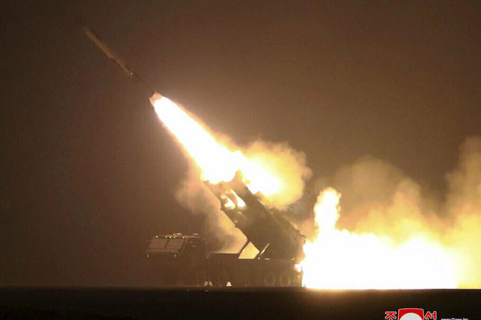 This photo provided by the North Korean government shows what it says is a launching drill of a cruise missile at an undisclosed location in North Korea on early Thursday.