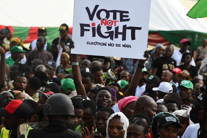 Supporters of Nigeria's Labour Party attend a rally at Adamasingba Stadium in Ibadan, southwestern Nigeria, on Nov. 23, 2022. Nigerians go to the polls on Saturday to choose their next president.