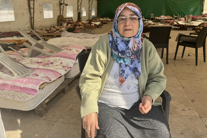 Fatma Guner has spent the days since the Turkey earthquake living in a tent city in Arsuz, a town in Hatay province. "I honestly can't stay here, it's really crowded," she says.