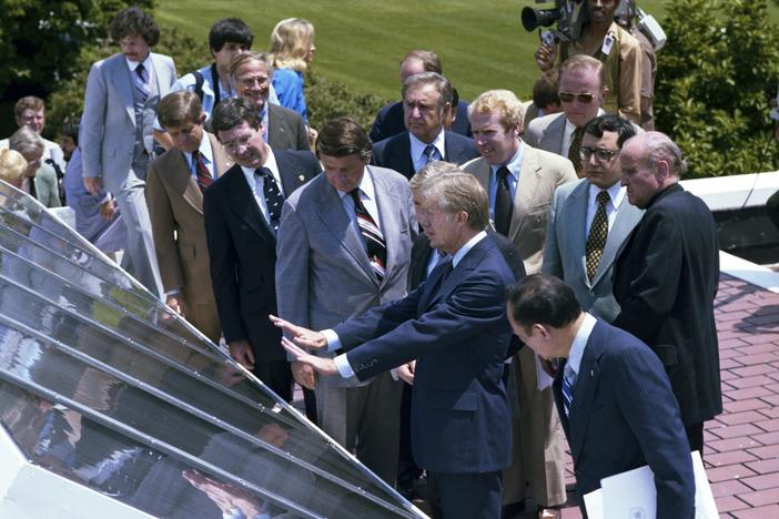 Former President Jimmy Carter at the June 20, 1979 dedication ceremony for solar panels installed on the White House.