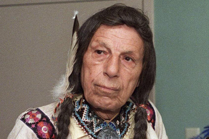 Iron Eyes Cody, the ''Crying Indian'' whose tearful face in 1970s TV commercials became a powerful symbol of the anti-littering campaign, is pictured in this 1986 photo.