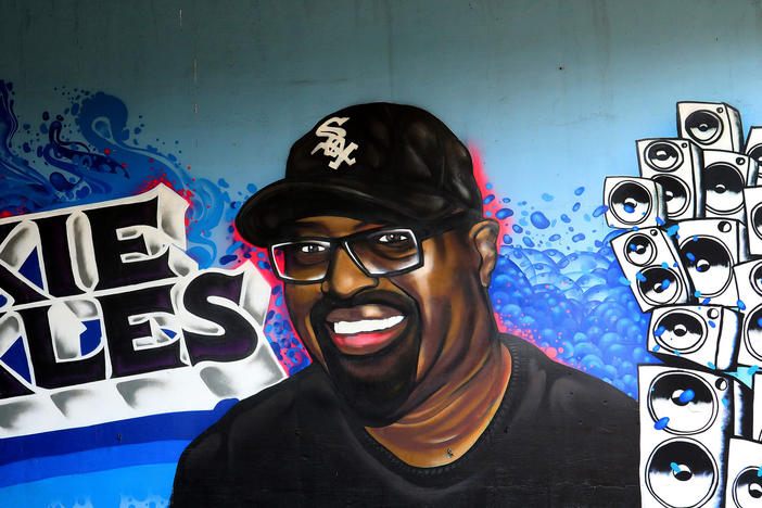 BBoy B, Flash, 38 Slugs and Skol's 'Frankie Knuckles' tribute mural is displayed in the Fulton Market neighborhood in Chicago, Illinois on July 6, 2019.