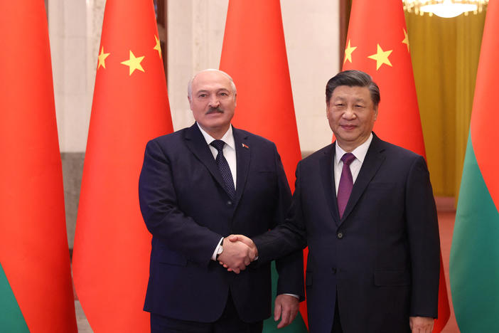Belarus' President Alexander Lukashenko meets with Chinese leader Xi Jinping in Beijing on Wednesday.