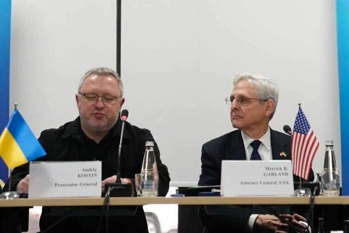 Attorney General Merrick Garland attends the United for Justice International Conference in Lviv, Ukraine on Friday.