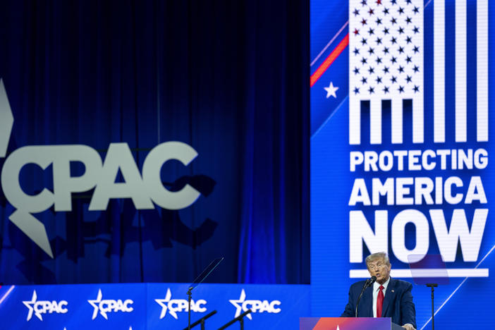 Former President Donald Trump speaks at the Conservative Political Action Conference (CPAC) on Saturday.