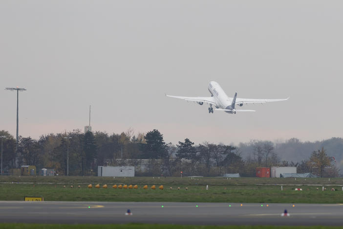 A Lufthansa Airbus A330 D-AIKQ takes off on Nov. 14, 2022. This past week, seven people were sent to the hospital with turbulence-related injuries on a Lufthansa flight.