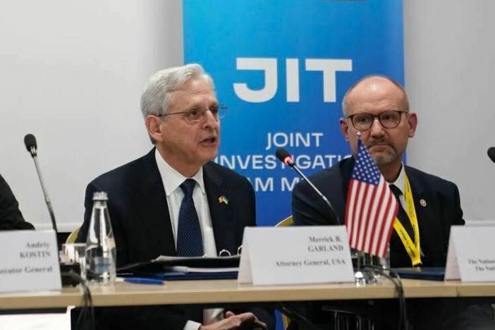 Attorney General Merrick Garland attends the United for Justice International Conference in Lviv, Ukraine on Friday.