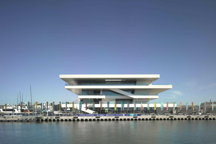 America's Cup Building — or the "Veles e Vents" building — in Valencia, Spain, was completed in 11 months to host the America's Cup sailing competition in 2007.