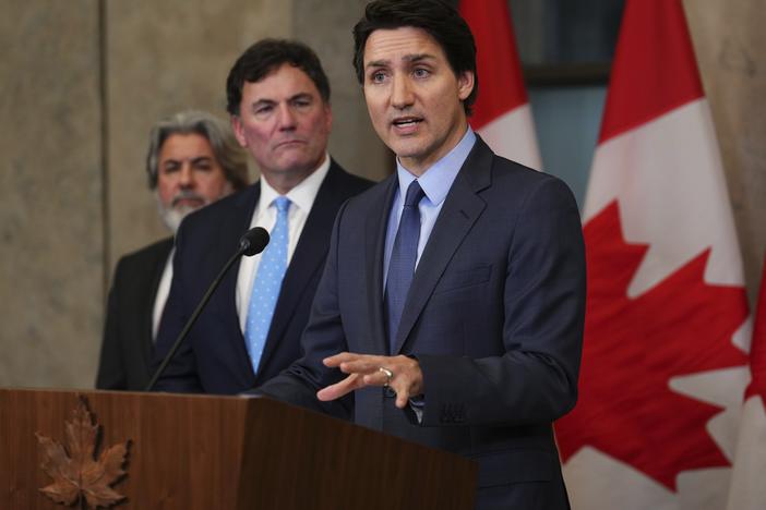 Canada's Prime Minister Justin Trudeau speaks during a news conference on Parliament Hill in Ottawa, Ontario, on Monday, March 6, 2023.