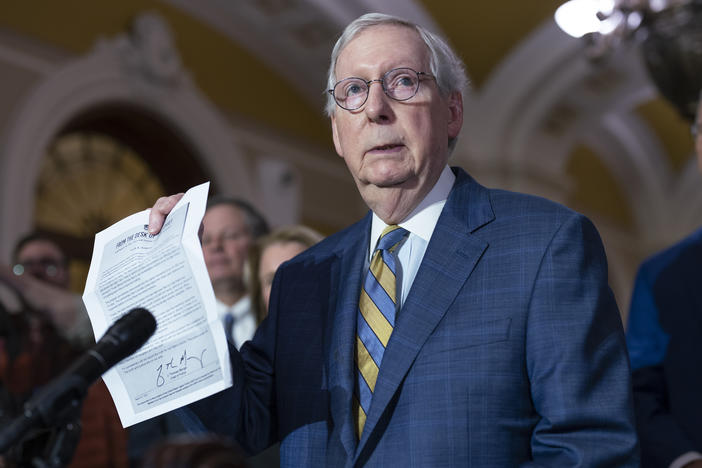 Senate Minority Leader Mitch McConnell, R-Ky., says he agrees with a letter by the Capitol Police chief as he speaks to reporters at the Capitol on Tuesday.