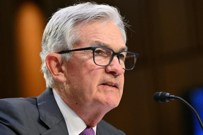 Federal Reserve Chair Jerome Powell testifies before the Senate Banking, Housing and Urban Affairs Committee on Capitol Hill in Washington, D.C., on Tuesday. Powell warned the fight against inflation still has "a long way to go," sending stock markets lower.